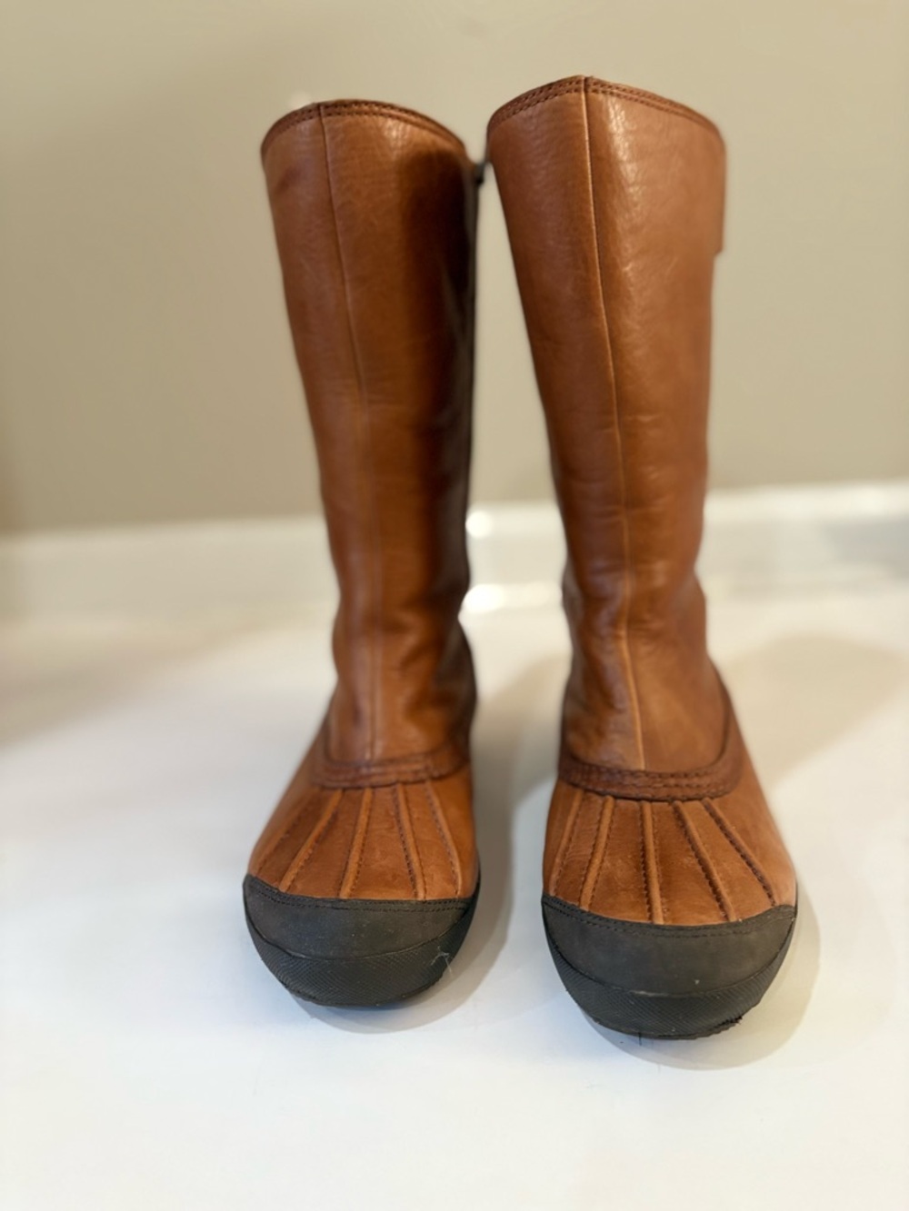 UGG Boots Women 8.5 Brown Leather Shearling Zip Mid Calf Casual Cozy Waterproof - Picture 2 of 11